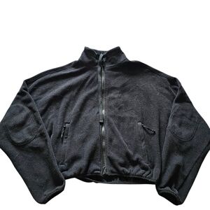 Free People Movement Elbow Patches Black Double Zip-Up Fleece Jacket Sz XS-M P